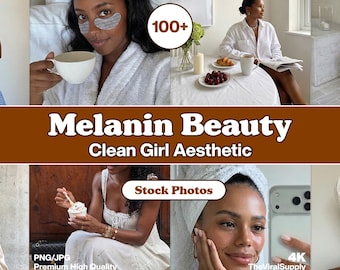 Melanin Clean Girl Stock Photos, Black Women Faceless Feminine Lifestyle Image Set for Instagram