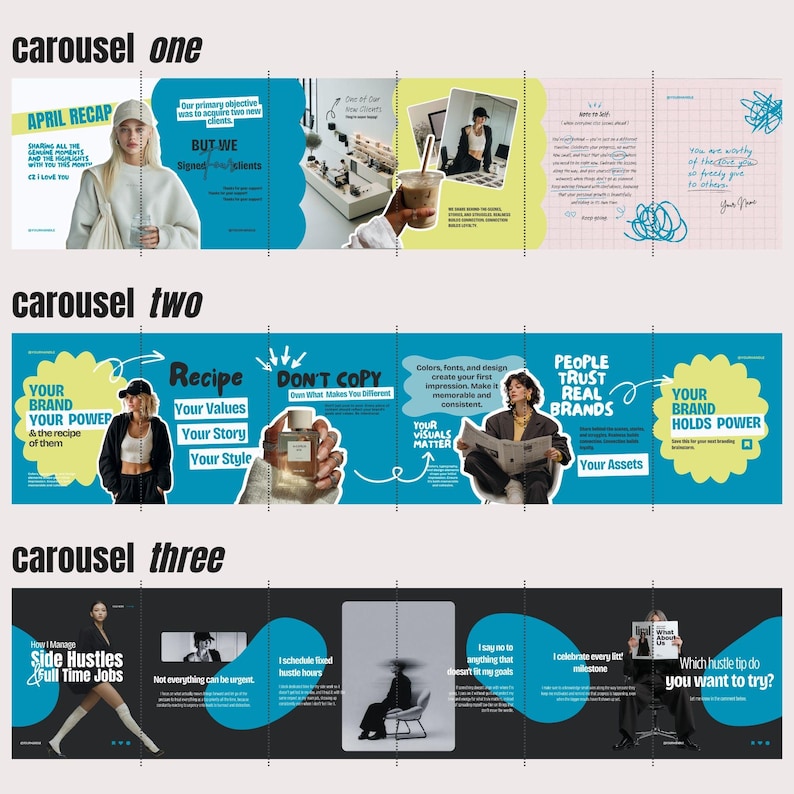 Blue Seamless Instagram Carousel Canva Templates for Social Media ...