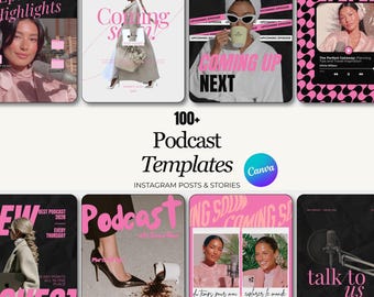 Pakiet ponad 100 szablonów Canva dla podcastów na Instagramie: konfigurowalny zestaw do brandingu mediów dla marketingu treści audio