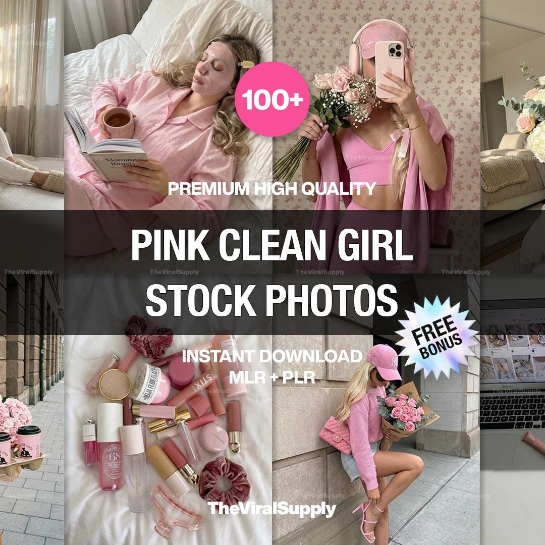 Pink Clean Girl Lifestyle Stock Photos, Faceless UGC Content Bundle ...