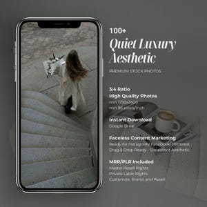 Quiet luxury stock photo bundle featuring minimal feminine lifestyle images with soft neutral tones, clean compositions, and subtle textures. Premium editorial-style faceless images designed for Instagram, Pinterest, TikTok, and social media marketing. Ideal for creators, influencers, and small businesses looking to build a cohesive, refined, and high-end brand identity with timeless and understated content.