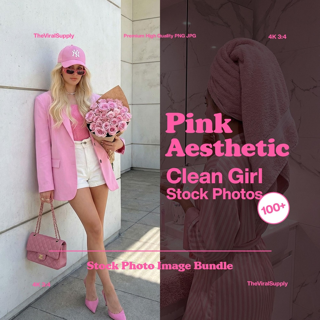 Pink Clean Girl Stock Photo Bundle, Faceless UGC Image Set, Social ...