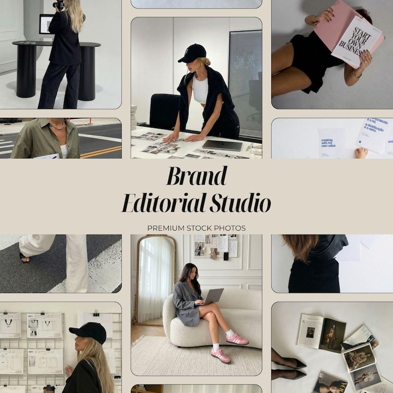 Brand studio stock image collection with editorial lifestyle photos, soft neutral tones, minimal desk details, and modern content creator aesthetic. Editorial brand stock photo bundle with clean girl aesthetic, soft neutral lifestyle images, and minimal studio visuals for Instagram content. Neutral clean girl stock photos for modern branding, featuring polished lifestyle imagery, creative studio details, and UGC-ready social media visuals.