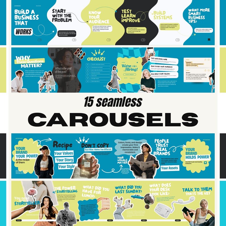 Blue Seamless Instagram Carousel Canva Templates for Social Media ...