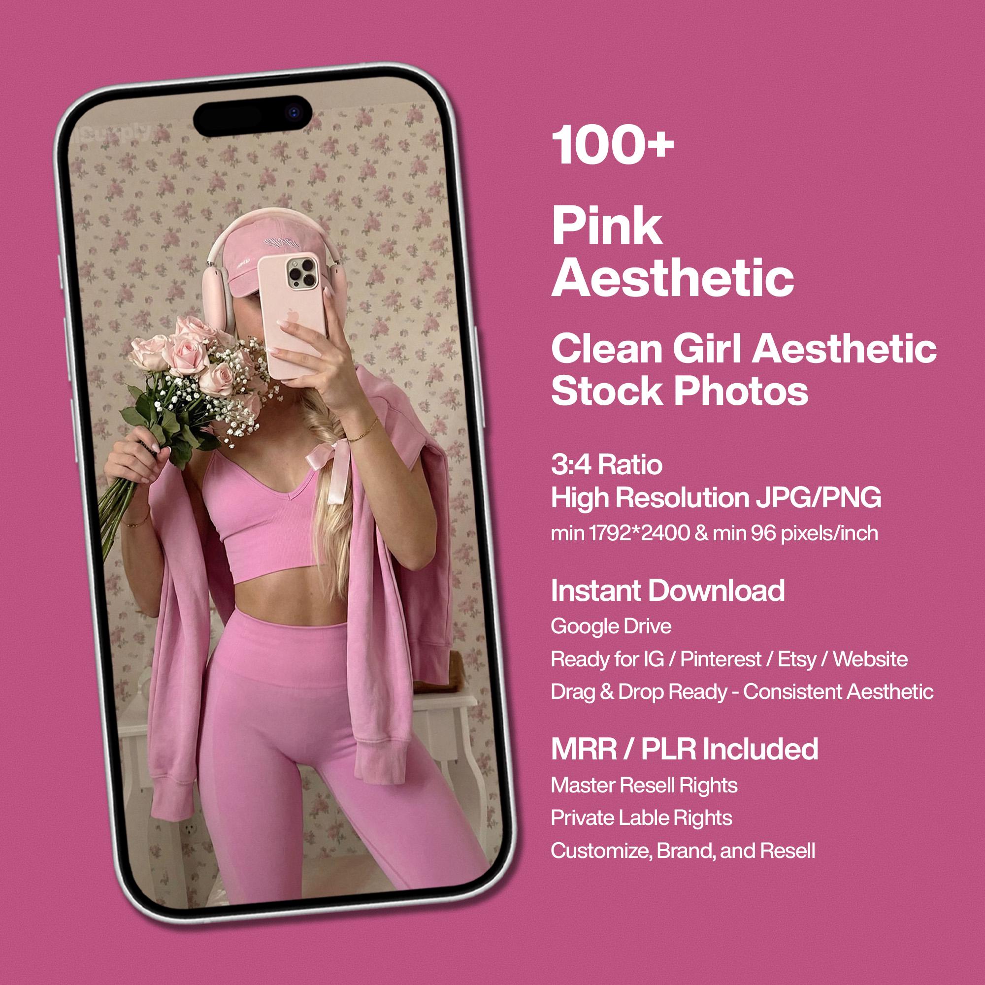 Pink Clean Girl Stock Photo Bundle, Faceless UGC Image Set, Social ...