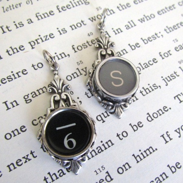 PERSONALIZED Vintage Typewriter Key Pendant in Art Deco Style Setting