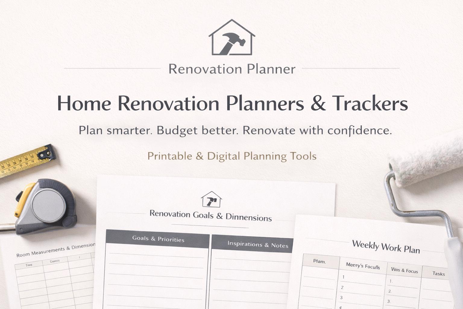 Home Renovation Planner, Printable. Budget Tracker, Weekly Work Plan ...