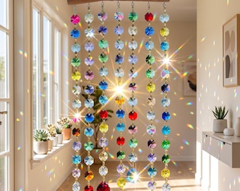 Chakra Rainbow Crystal Suncatcher,Driftwood Window Prism,Colorful Crystal Bead Curtain,Rainbow Maker,Boho Home Decor,Rainbow Light Catcher