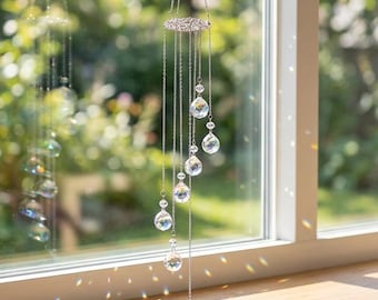 Crystal Suncatcher Wind Chime,Tree of Life Decor,Light Catcher,Hanging Crystal Ball Ornament for Window,Boho Home Decor, Spiritual Gift