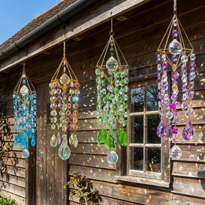 Carillon éolien attrape-soleil en cristal coloré, attrape-lumière de rêve fait main, ornement esthétique pour la maison, tenture bohème de fenêtre, décoration de prisme mural