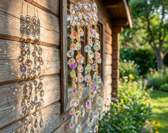 Handmade Hanging Prism Crystal Suncatcher,Rainbow Maker Wind Chime,Window Ornament,Garden Patio Decor,Boho Wall Hanging,Outdoor Yard Art