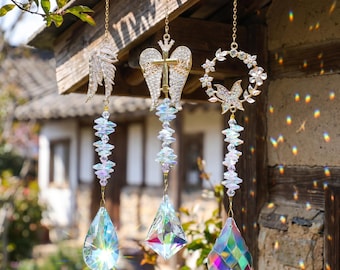 Sparkling Angel Wing Butterfly Crystal Suncatcher,Rainbow Prism Window Hanging,Shiny Rhinestone Metal Ornament,Boho Garden & Home Decor