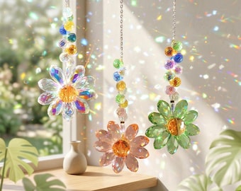 6 Farben Kristall Sonnenblume Suncatcher, Regenbogen Maker Prisma, hängende Kristallfenster Dekor, Boho Gänseblümchen Ornament, Gartenfenster Prisma, Home Decor