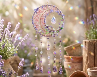Moon Tree Of Life Crystal Suncatcher,Rainbow Maker,Boho Spiritual Ornament,Hanging Crystal Wall Art,Garden Suncatcher,Positive Energy Decor