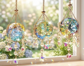Crystal Ball Suncatcher,Colorful Wind Chime,Rainbow Prism Decor,Boho Window Hanging,Crystal Sun Catcher,Pastel Ornament,Light Prism Hanging