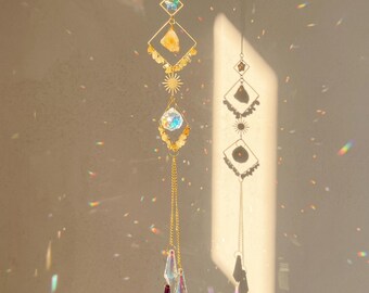 Natural Crystal Suncatcher Hanging,Rainbow Maker Prism Window,Sparkle Boho Window Decor,Meditation Room Decor, Aesthetic Window Hanging