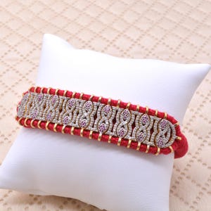 Handwoven Ruby Diamond Macrame Bracelet, Sterling Silver Red Cord Jewelry
