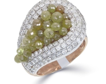 18K Rose Gold Dome Ring, Yellow White Diamond Pavé, Harvest Statement Fine Jewelry