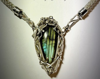 Silver Labradorite Viking knit necklace