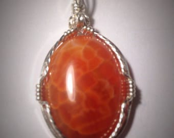 Fire Agate pendant - Solar Plexus Talisman - Sterling silver