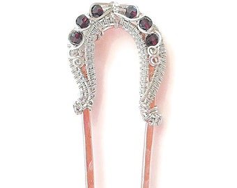 Silver Garnet Swarovski crystal copper hair pin