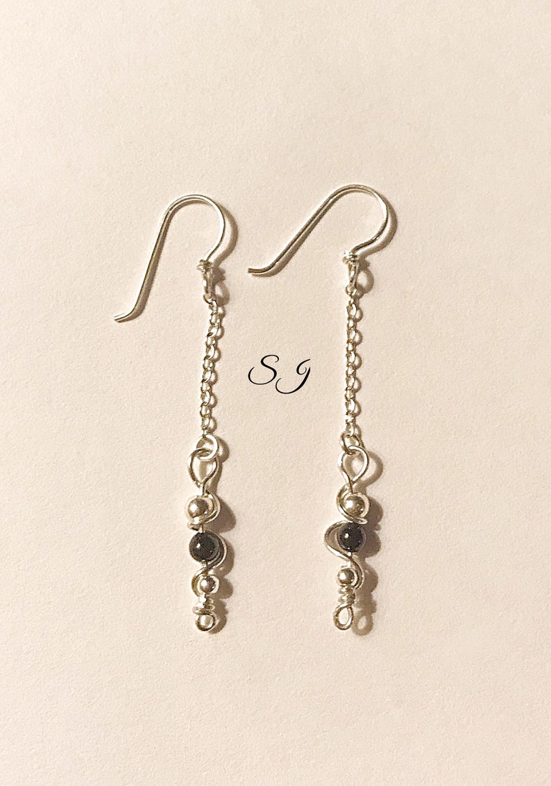 Silver Black pearl silver earrings image 1