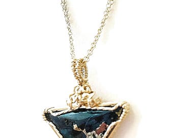 14kt Gold Covellite necklace