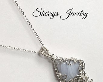 Silver blue lace agate Matinee necklace