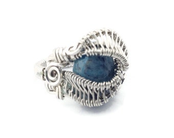 Silver Blue laguna lace agate gemstone ring