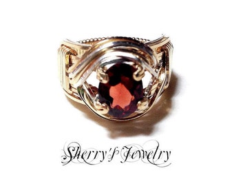 14kt Gold Silver Garnet Ring