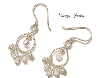 Silver Aurora Borealis crystal Chandelier earrings