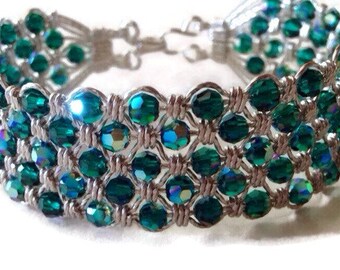 Silver Emerald green bracelet