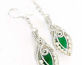 Silver Green gemstone drop earrings