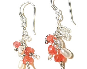 Silver carnelian pearl earrings