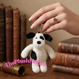Jellycat Bashful Puppy Bag Charm, Black White Spotty Dog Keychain, Kawaii Plush Accessory