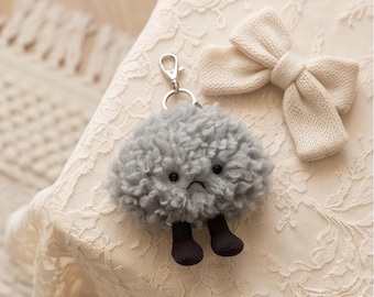 Jellycat Amuseable Storm Cloud Bag Charm, Grumpy Grey Cloud Keychain, Kawaii Moody Purse Accessory, Backpack Clip, Brand New With Tags