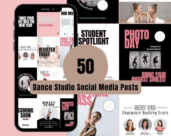 Plantillas para redes sociales de estudios de danza / Diseños editables en Canva (descarga digital)