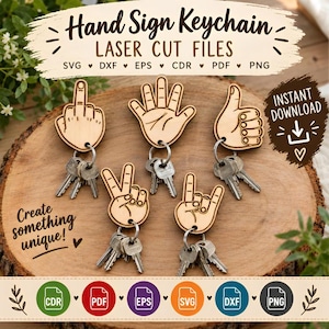 Hand Sign Keychain SVG, Laser Cut Keychain File, Funny Keychain Template, Cdr Dxf Eps Pdf Png, Instant Download