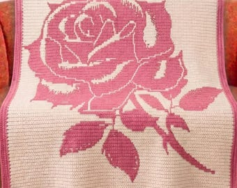 Patrón de manta de ganchillo con mosaico de rosas naturales en PDF, gráfico de ganchillo con mosaico superpuesto, manta floral natural, diseño de manta de ganchillo hecha a mano