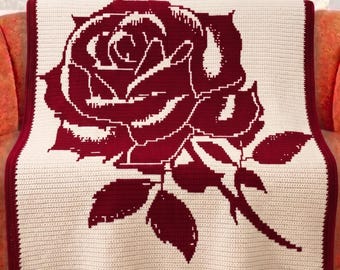 Timeless Rose Mosaic Crochet Blanket Pattern PDF, Overlay Mosaic Crochet Chart, Floral Classic Throw, Handmade Crochet Blanket Design