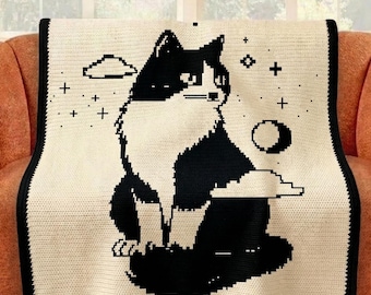 Black Cat Mosaic Crochet Blanket Pattern PDF, Overlay Crochet Chart, Cat Moon Blanket, Pumpkin Crochet Throw, Gothic Home Decor