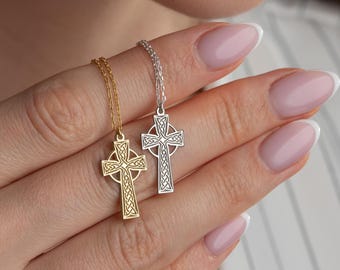 Collar de cruz celta de plata de ley, colgante de cruz con nudo celta irlandés, regalo de cruz con nudo de la Trinidad