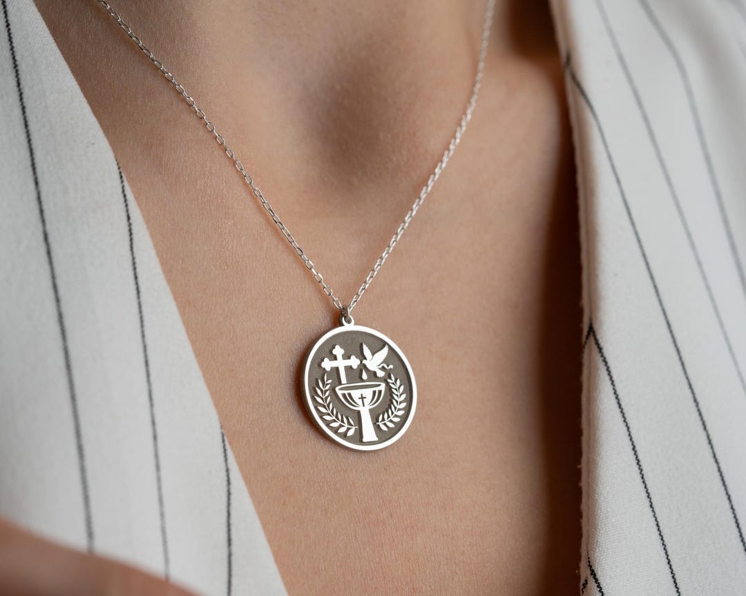 First Communion Chains First Communion Necklace, Chalice Cross Dove Necklace, 925 Sterling ...