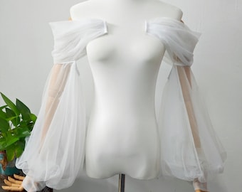 Romantische, doorschijnende tule afneembare mouwen,transparante pofmouwen bruids,armcover aangepast formaat,bruiloftaccessoire