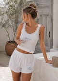 Custom Embroidered Lace Tank Top Set, Bride Honeymoon Wedding Gift for Her, Personalized Sleepwear