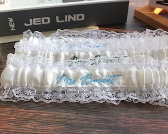 Personalized Something Blue Bridal Lace Garter Wedding Garter with Custom Embroidery