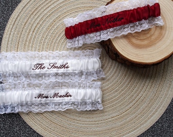 Custom Embroidered Bridal Garter Made with Lace, Personalized with Name or Initials for Your Wedding Day