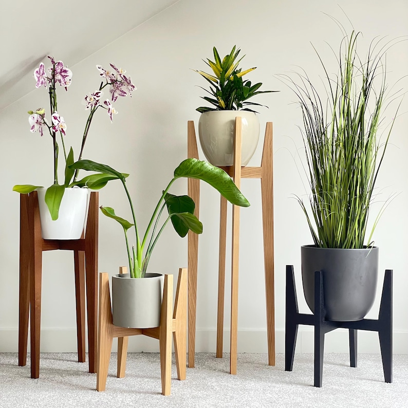 Oak Wood Plant Stand, Indoor Pot Riser, Home Decor image 1