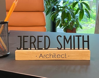 Personalized Oak Wood Desk Name Plate, Office Decor