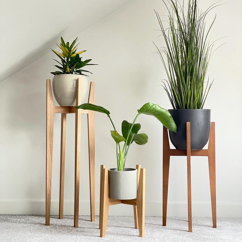 Oak Wood Plant Stand, Indoor Pot Riser, Home Decor image 2